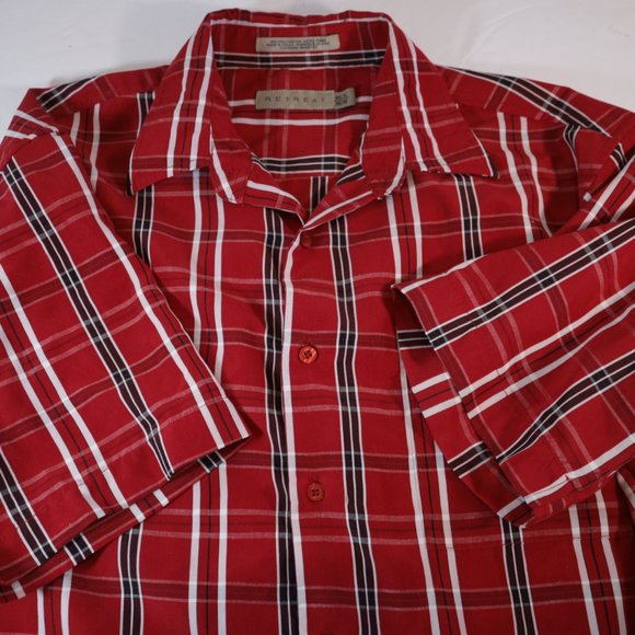 Mens Red Retreat Short Sleeved Plaid Striped Button Front Shirt Size M Medium - Picture 10 of 10